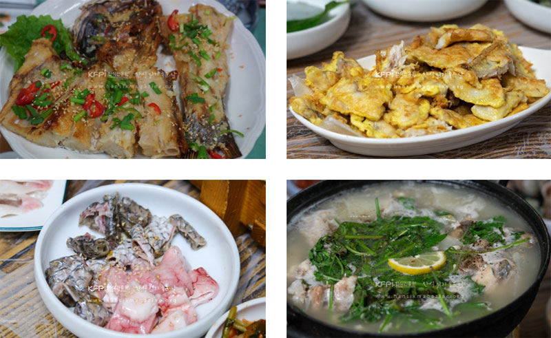 마른 민어찜 | 민어전 | 민어 껍질과 부레 | 민어탕