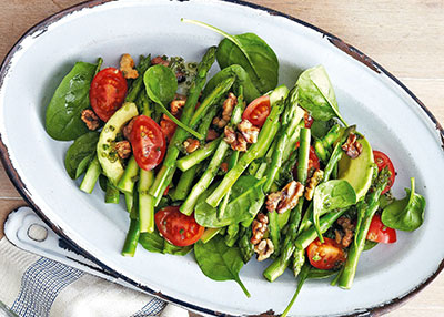 Asparagus, avocado and cherry tomato salad