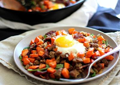 Carrot hash with beef and bacon