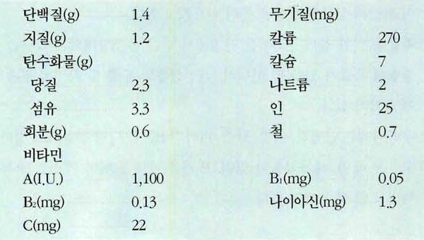 호박 영양성분표