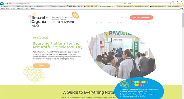 홍콩 홍콩 국제 자연식품 전시회 (Natural & Organic Products Asia Hong Kong) 홈페이지