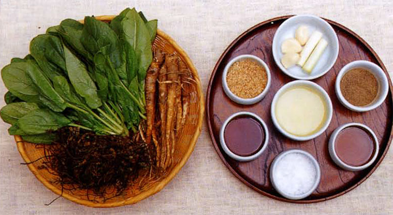 궁중음식 삼색나물(도라지, 고사리, 시금치) 식재료